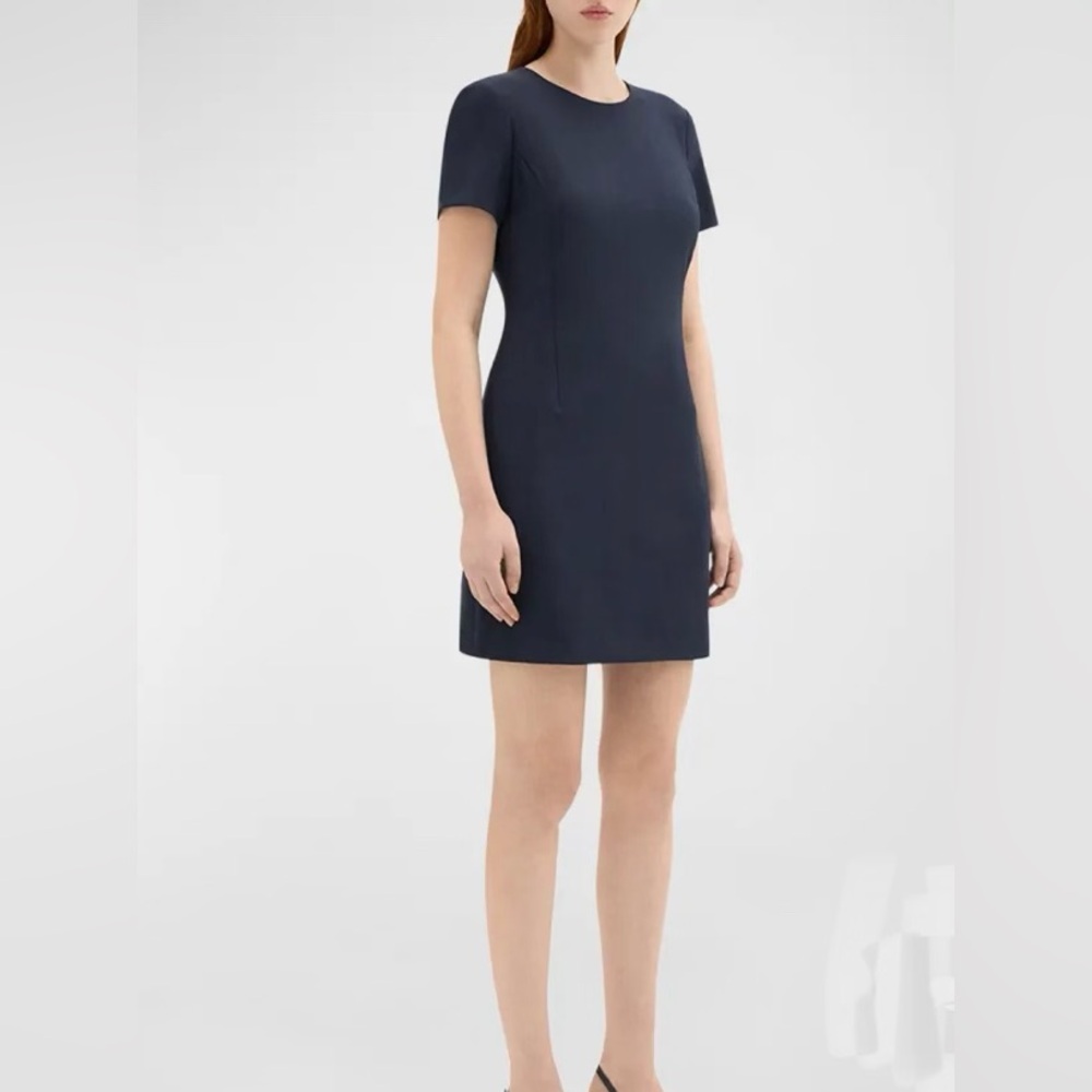 Theory Jatinn Wool Tailored Sheath Dress In Nocturne Navy Women’s Size 2